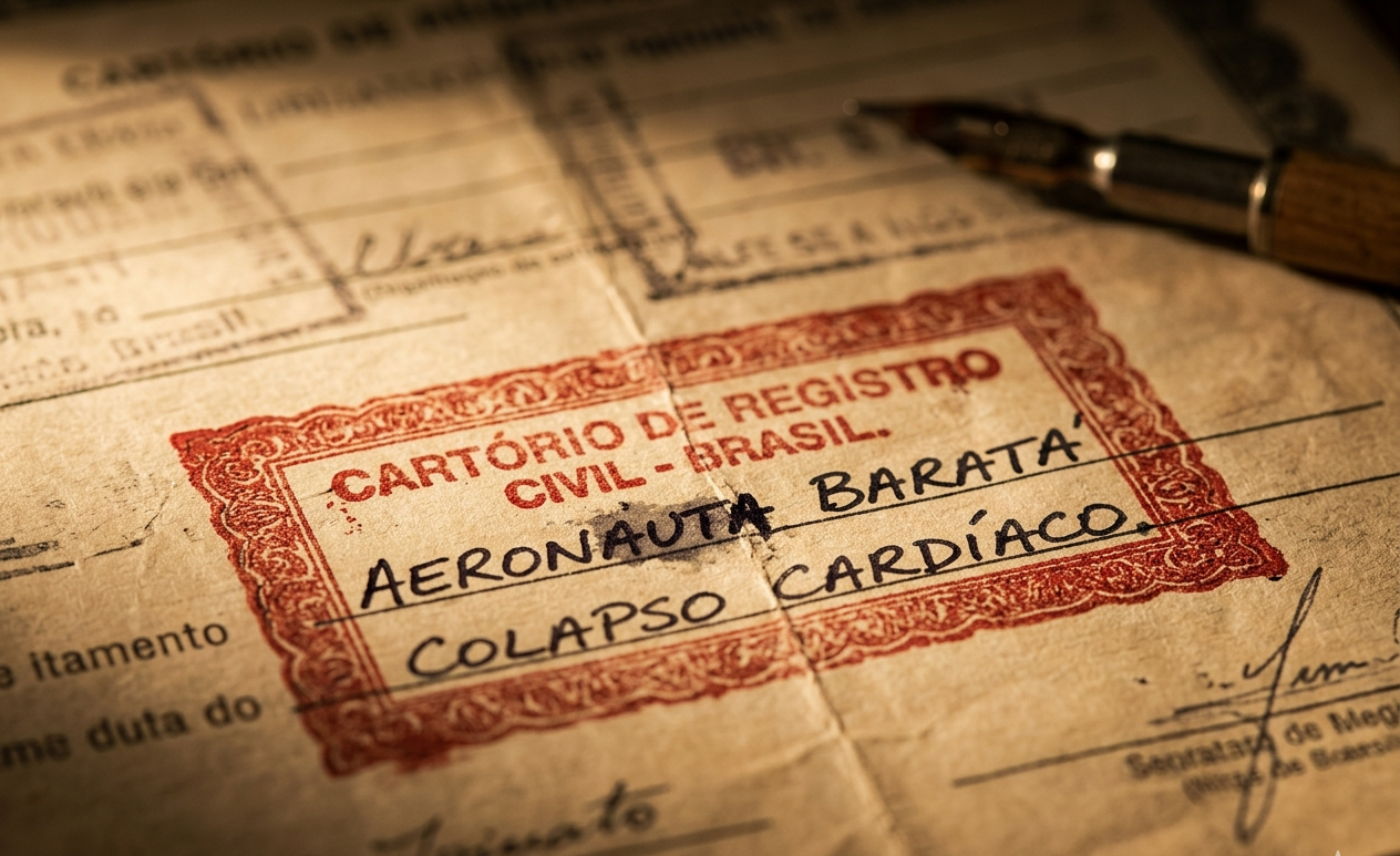 Close em carimbo oficial de cartório sobre papel de certidão, ilustrando nomes mais estranhos registrados no Brasil.