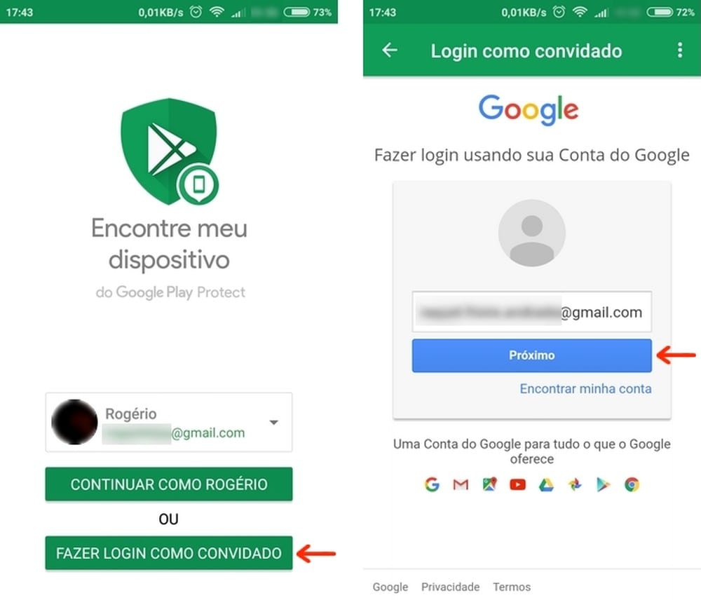 Android pode ser rastreado pelo Google/endereço do Gmail, e iPhone, pelo iCloud