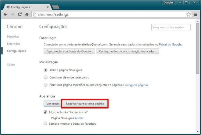 Como alterar a página inicial do Google Chrome?