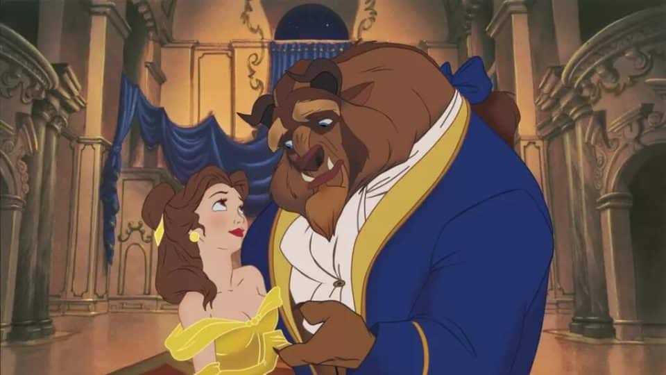 Imagem da princesa Bela com a Fera na animação da Disney