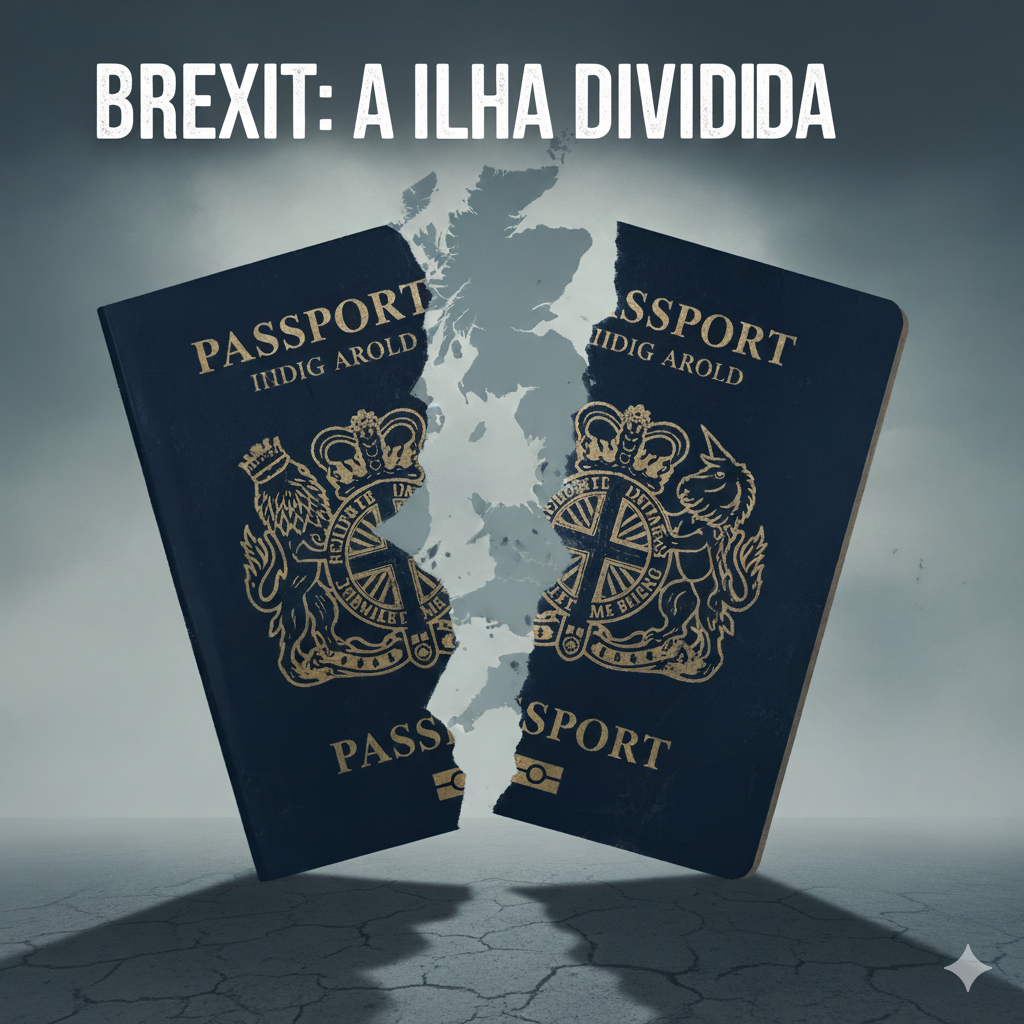 Passaporte partido ao meio ilustrando o Brexit